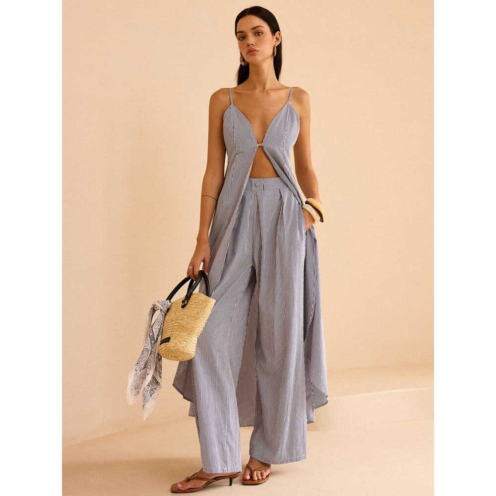 Commense Striped Long Cami Wide Leg Pant Two Piece Set Summer Vacation XS NWT